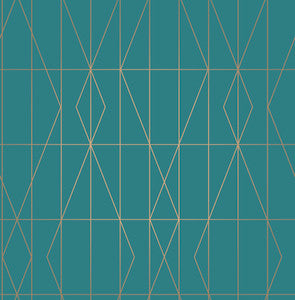 LeVeque Teal Deco Diamond Geo Wallpaper by Brewster