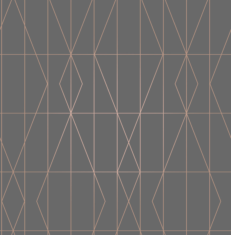LeVeque Charcoal Deco Diamond Geo Wallpaper by Brewster Brewster Essentials Covers about 56.4 square feet 20.5-in by 33-ft long roll Unpasted 20.9 - Fabric Carolina -