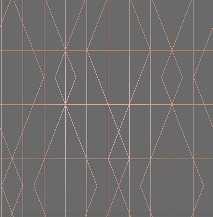 LeVeque Charcoal Deco Diamond Geo Wallpaper by Brewster Brewster Essentials Covers about 56.4 square feet 20.5-in by 33-ft long roll Unpasted 20.9 - Fabric Carolina -
