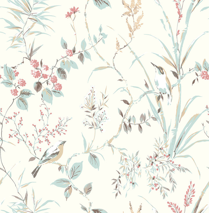 Mariko Blue Botanical Wallpaper by Brewster Brewster Essentials Covers about 56.4 square feet 20.5-in by 33-ft long roll Unpasted 20.9 - Fabric Carolina -