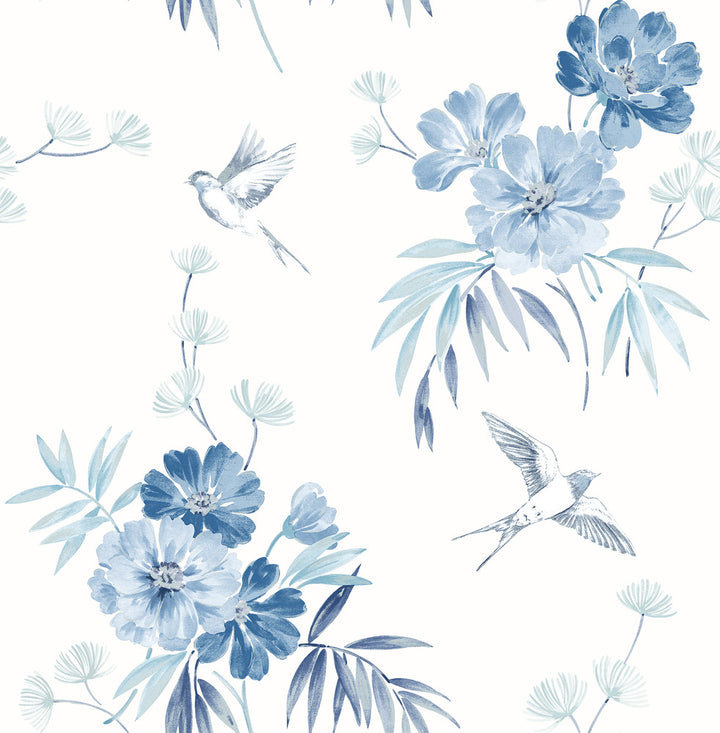 Deja Blue Floral Wallpaper by Brewster Brewster Essentials Covers about 56.4 square feet 20.5-in by 33-ft long roll Unpasted 20.9 - Fabric Carolina -