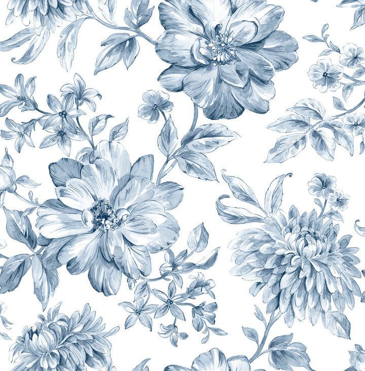 Gabriela Blue Floral Wallpaper by Brewster Brewster Essentials Covers about 56.4 square feet 20.5-in by 33-ft long roll Unpasted 20.9 - Fabric Carolina -