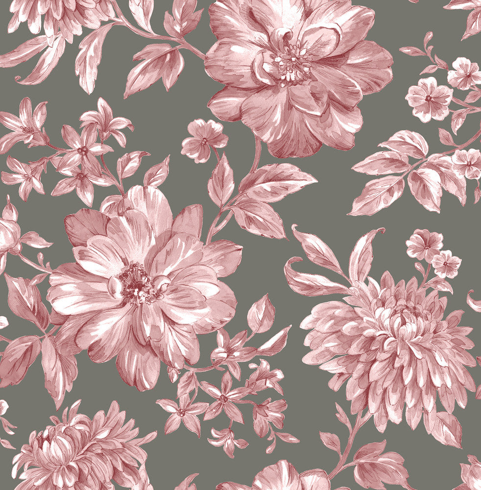 Gabriela Raspberry Floral Wallpaper by Brewster Brewster Essentials Covers about 56.4 square feet 20.5-in by 33-ft long roll Unpasted 20.9 - Fabric Carolina -