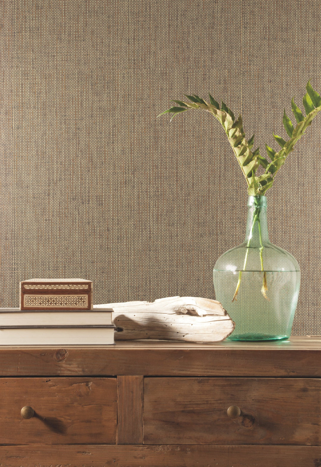 Woven Crosshatch Ramie Grasscloth Beige Wallpaper by York Wallcoverings Designer