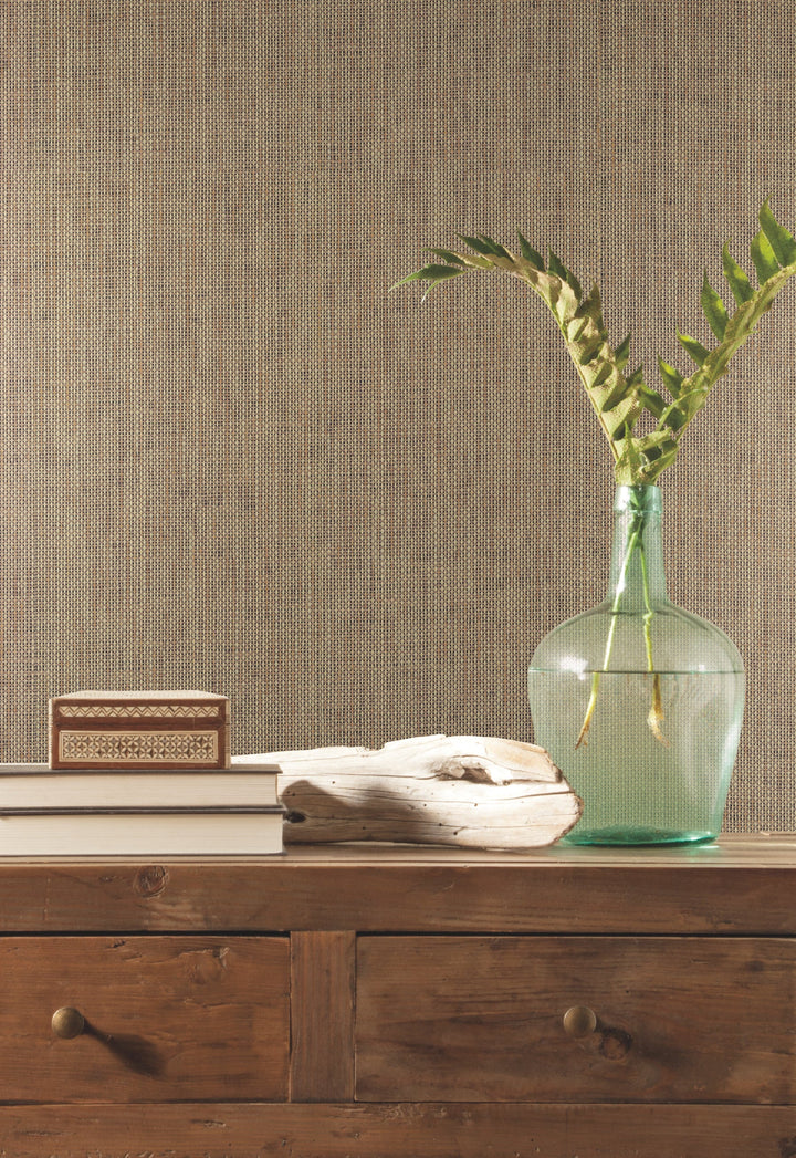 Woven Crosshatch Ramie Grasscloth Beige Wallpaper by York Wallcoverings Designer