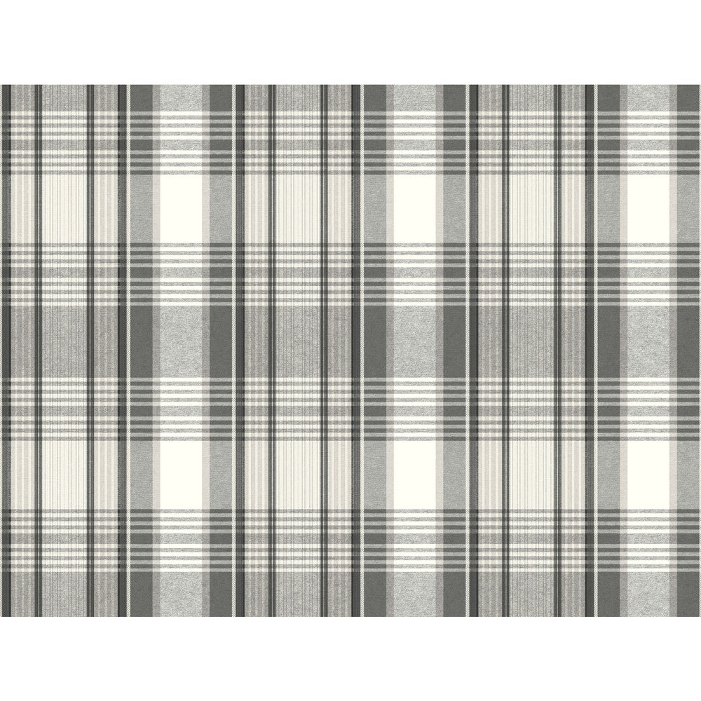Bartola Plaid Black Wallpaper by Inspired by Color Black & White, III Covers about 60.8 square feet 27-in by 27-ft long roll Prepasted 10.25 - Fabric Carolina -