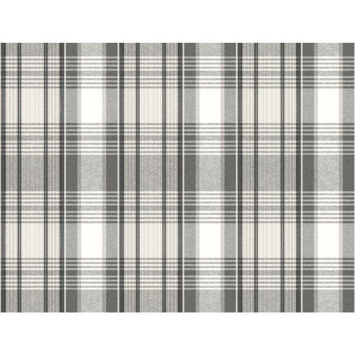 Bartola Plaid Black Wallpaper by Inspired by Color Black & White, III Covers about 60.8 square feet 27-in by 27-ft long roll Prepasted 10.25 - Fabric Carolina -