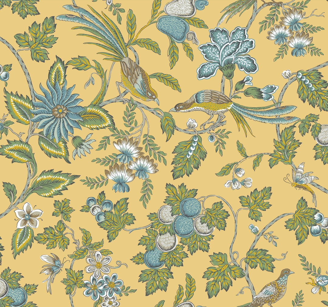 Parterre Light Yellow Jacobean Wallpaper by Antonina Vella Designer