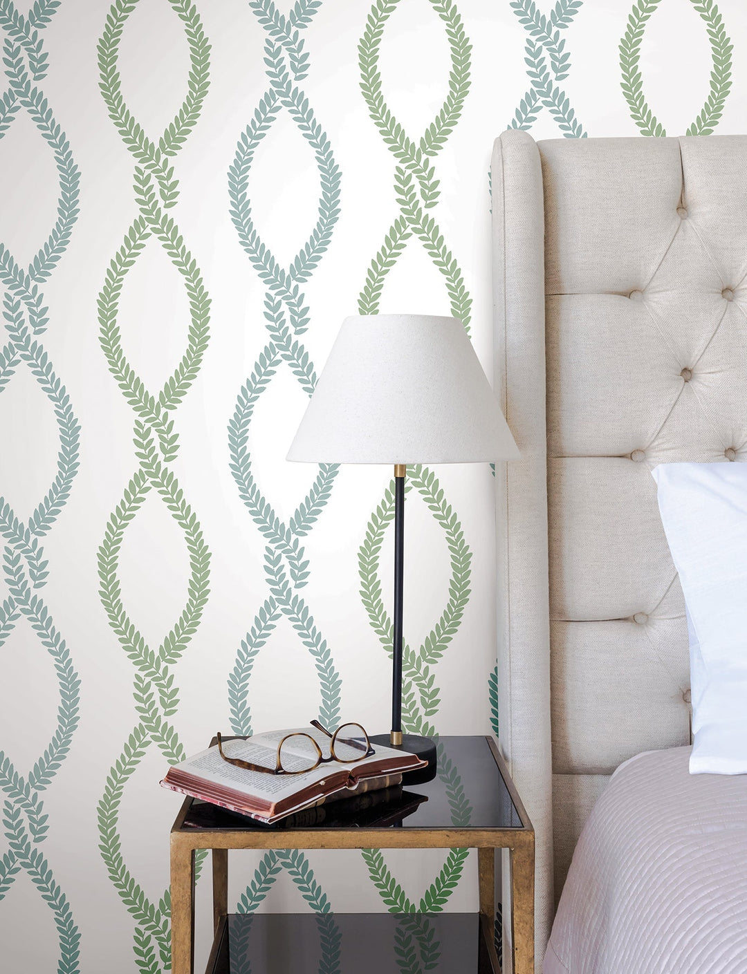 Laureate Light Green Vine Trellis Wallpaper by Antonina Vella Designer