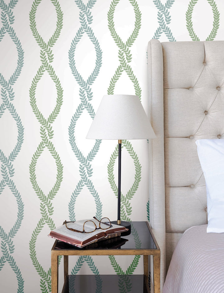 Laureate Light Green Vine Trellis Wallpaper by Antonina Vella Designer
