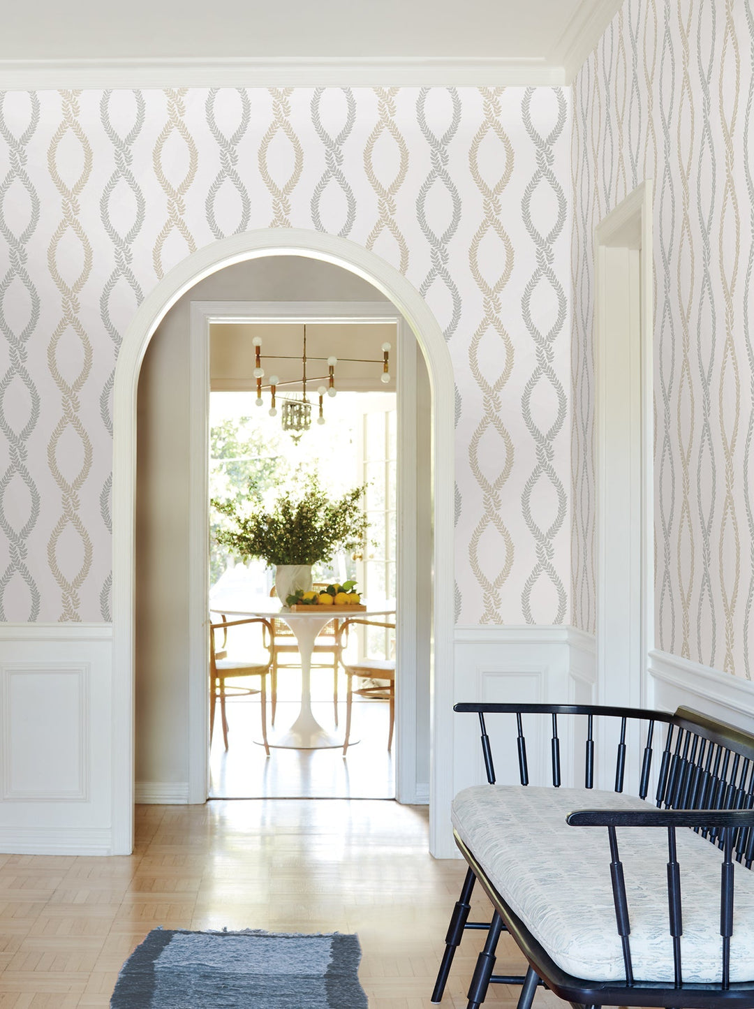 Laureate Neutral Vine Trellis Wallpaper by Antonina Vella Designer