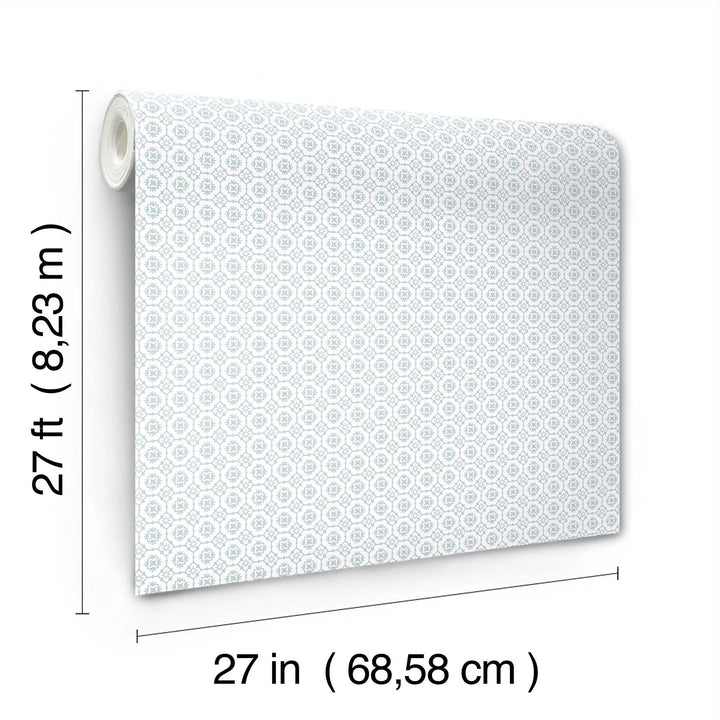 Priti Light Blue Floral Grid Wallpaper by Antonina Vella Designer