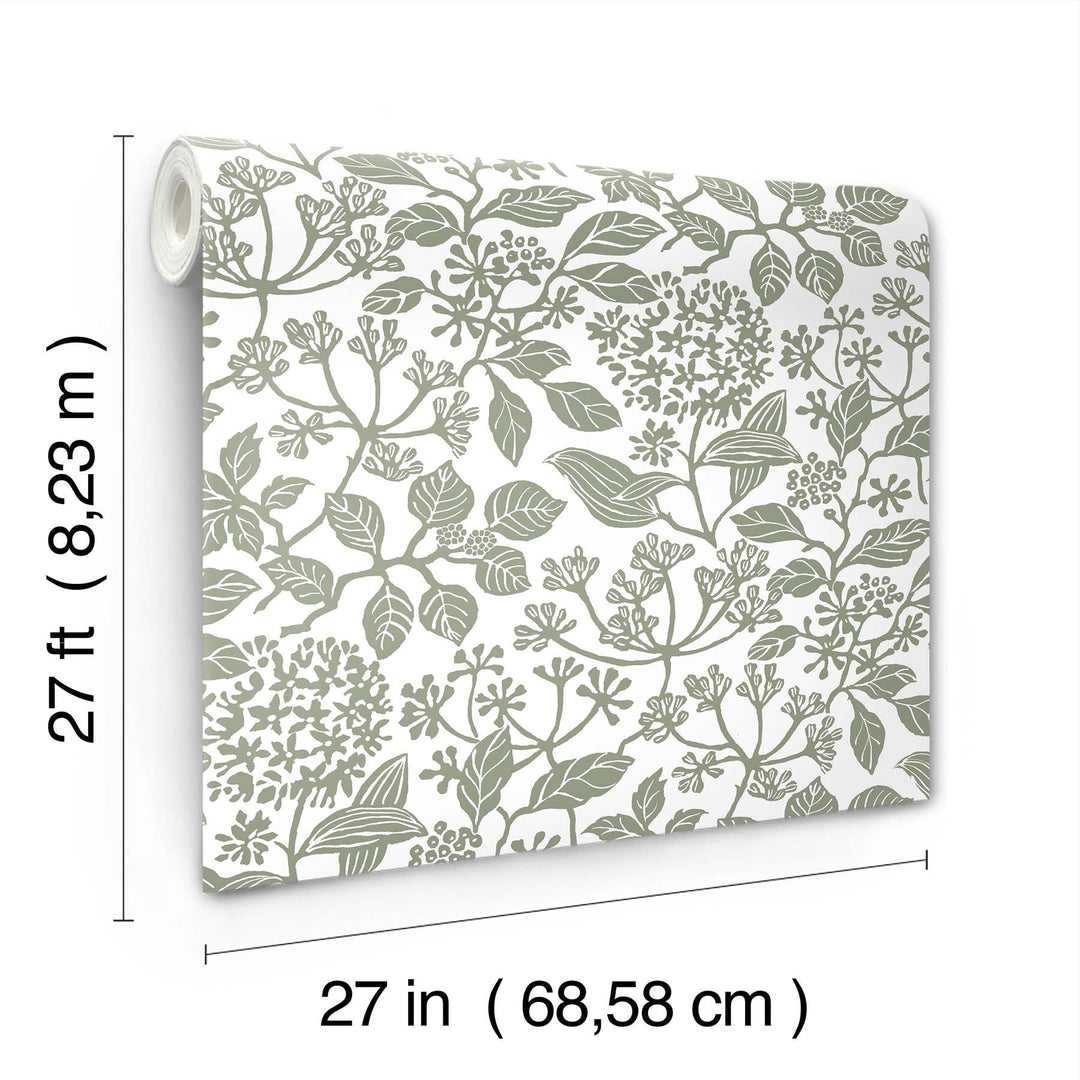 Rowen Olive Botanical Wallpaper by Antonina Vella Designer
