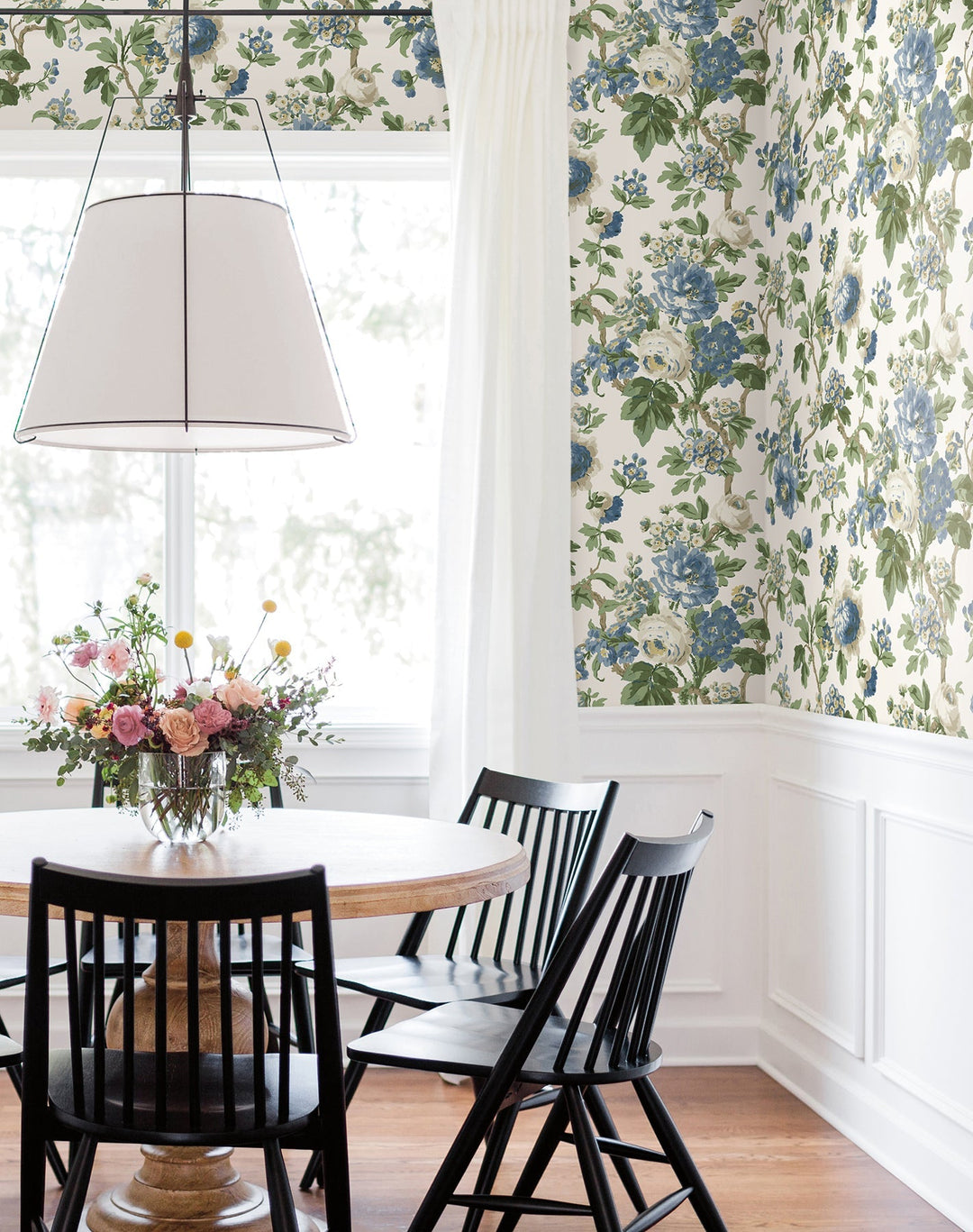 Beatrix Blue Vintage Floral Wallpaper by Antonina Vella Designer