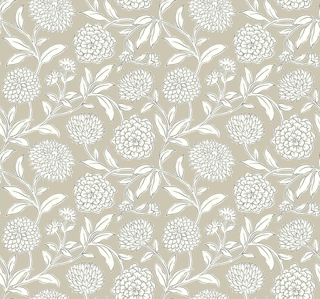 Chatsworth Garden Taupe Floral Trail Wallpaper by Antonina Vella Designer