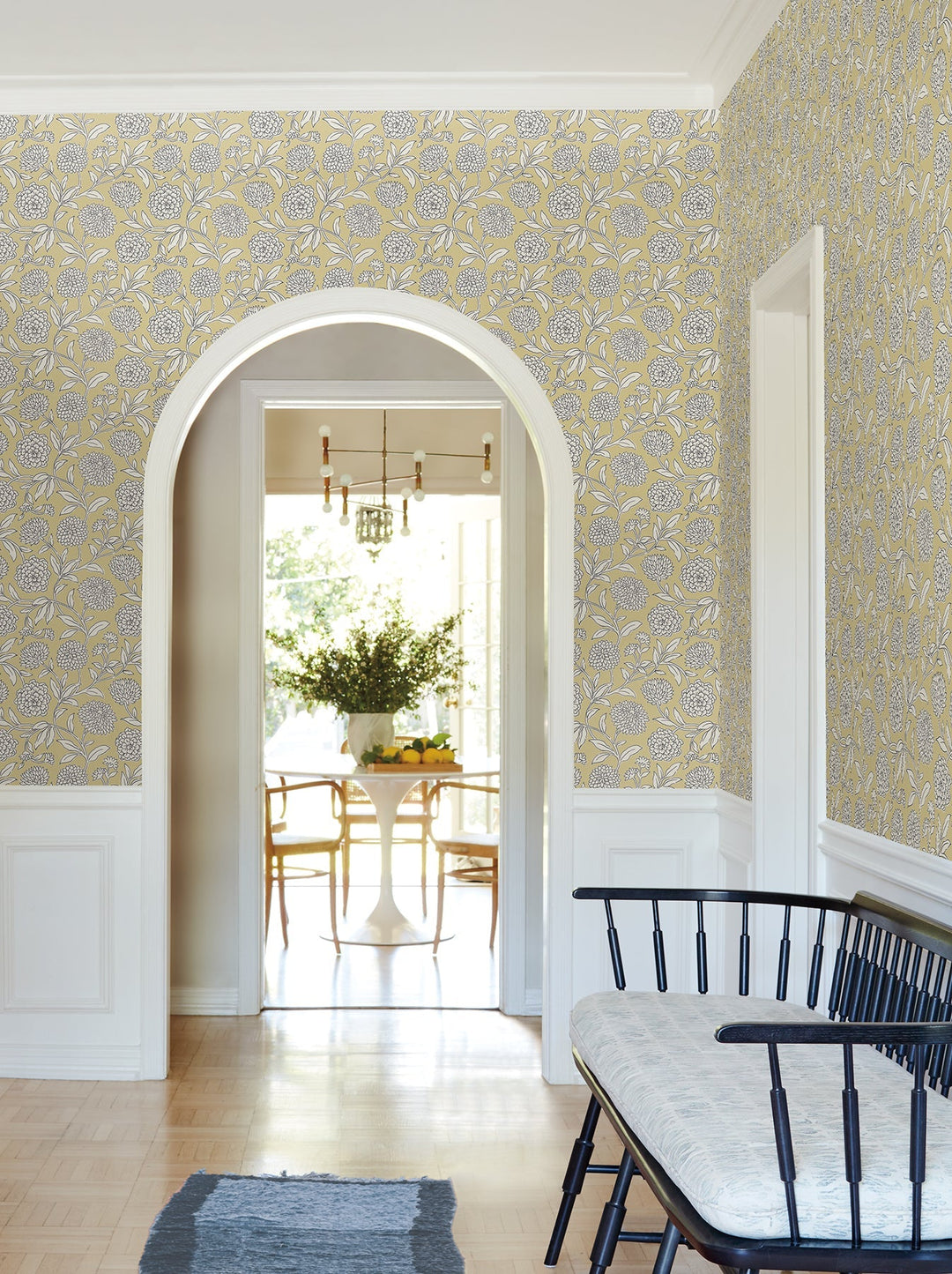 Chatsworth Garden Butter Floral Trail Wallpaper by Antonina Vella Designer