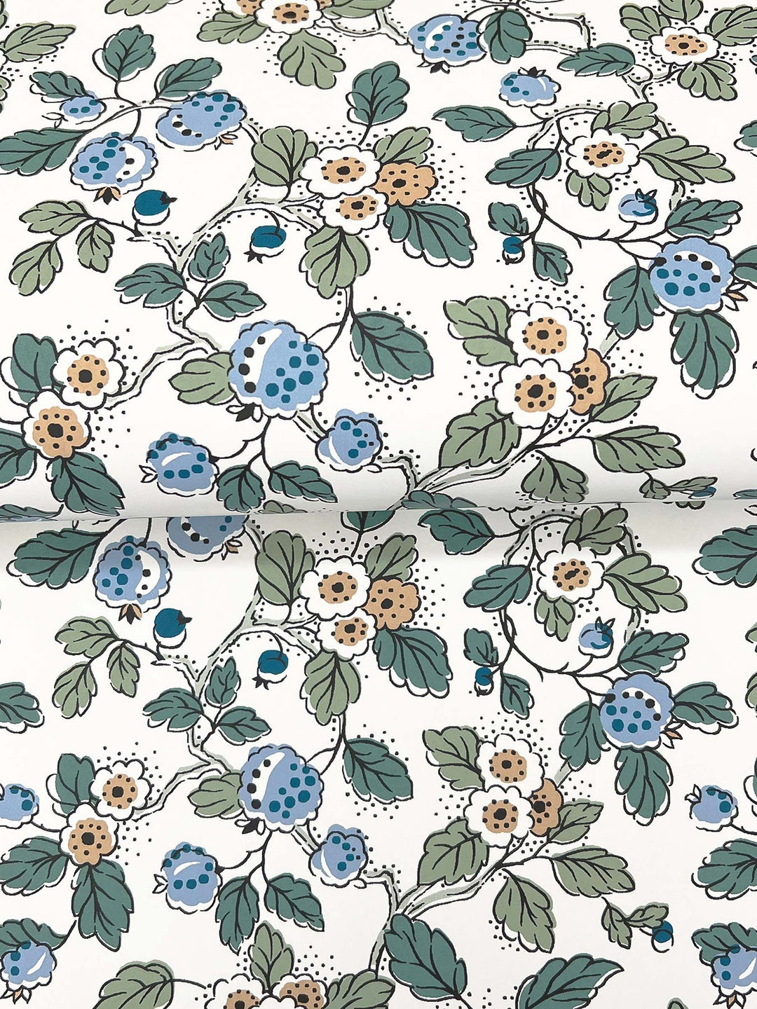 Framboise Blue Berry Vines Wallpaper by Antonina Vella Designer