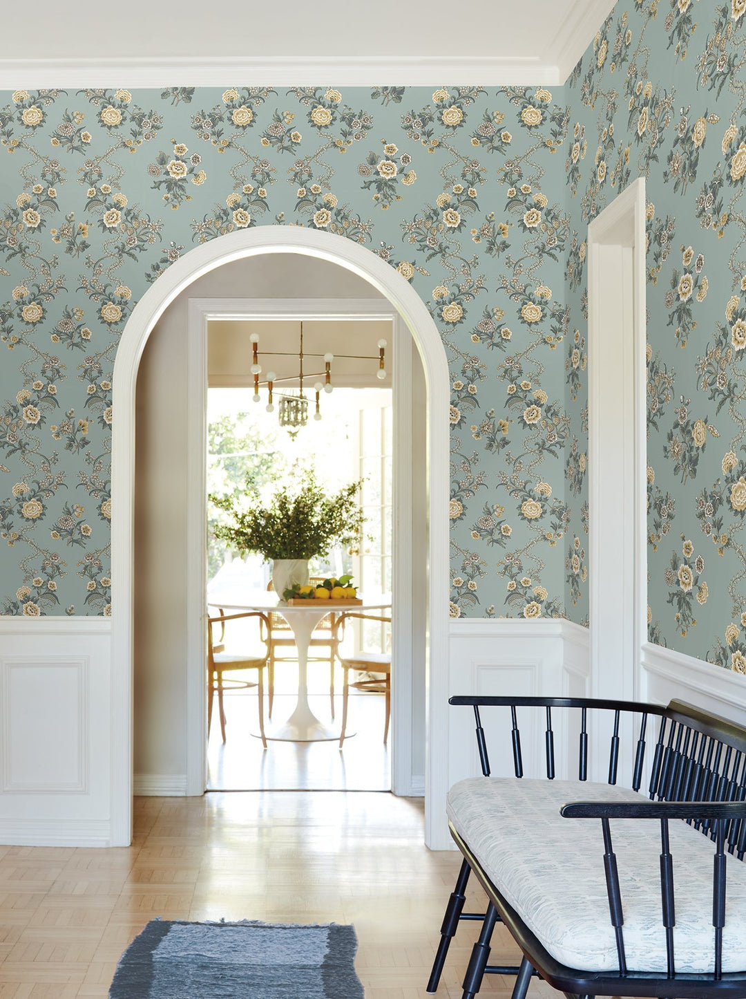 Genevieve Harbor Blue Floral Trail Wallpaper by Antonina Vella Designer