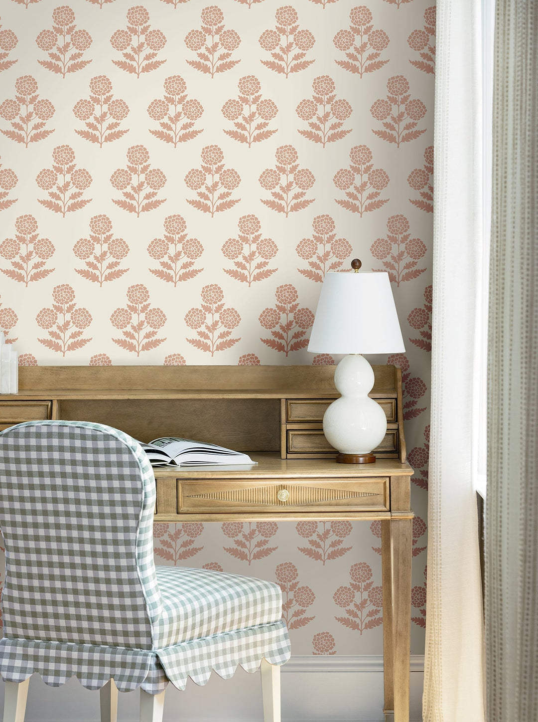 Souci Rose Marigolds Wallpaper by Antonina Vella Designer