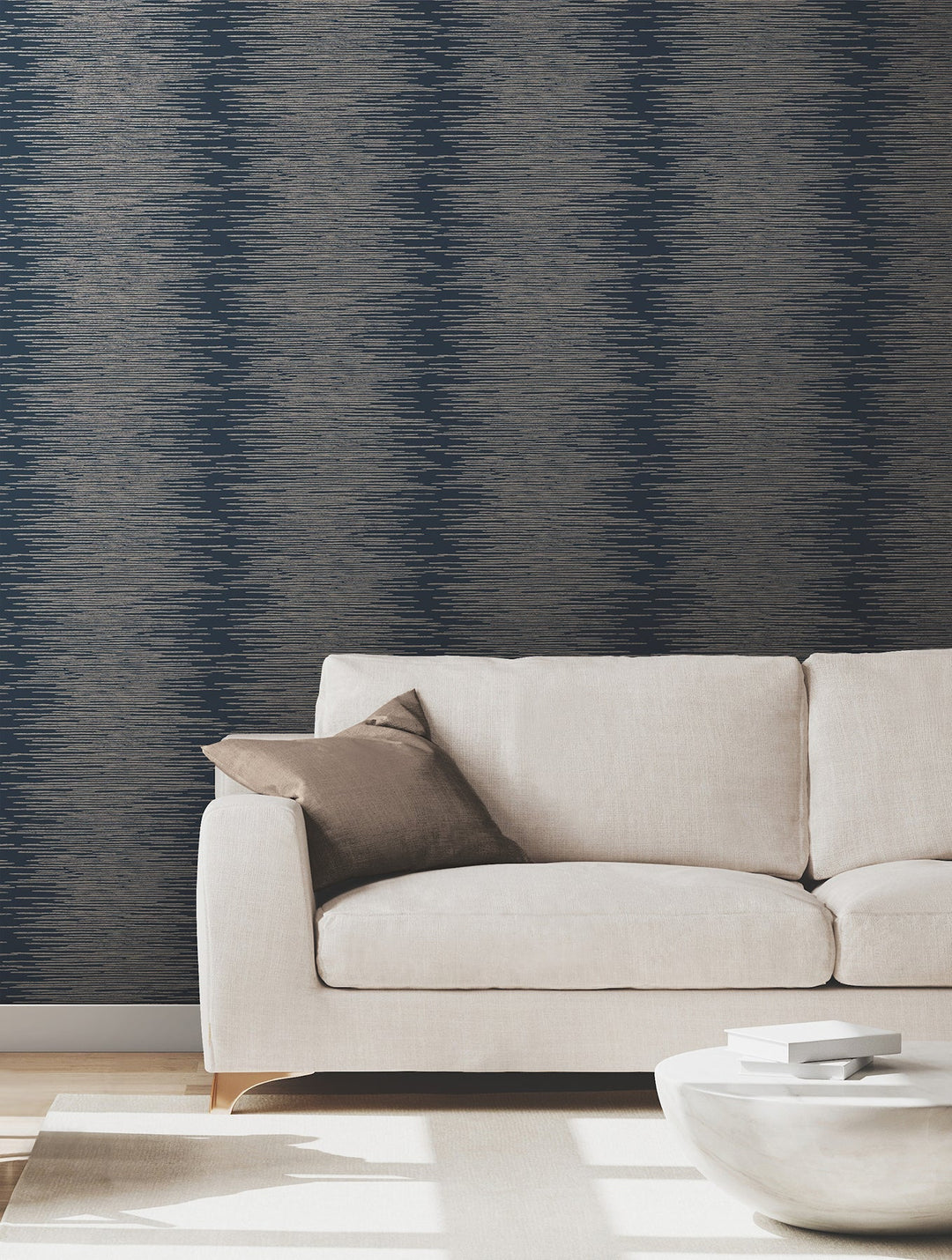 Operetta Navy Metallic Columns Wallpaper by Ronald Redding Designer