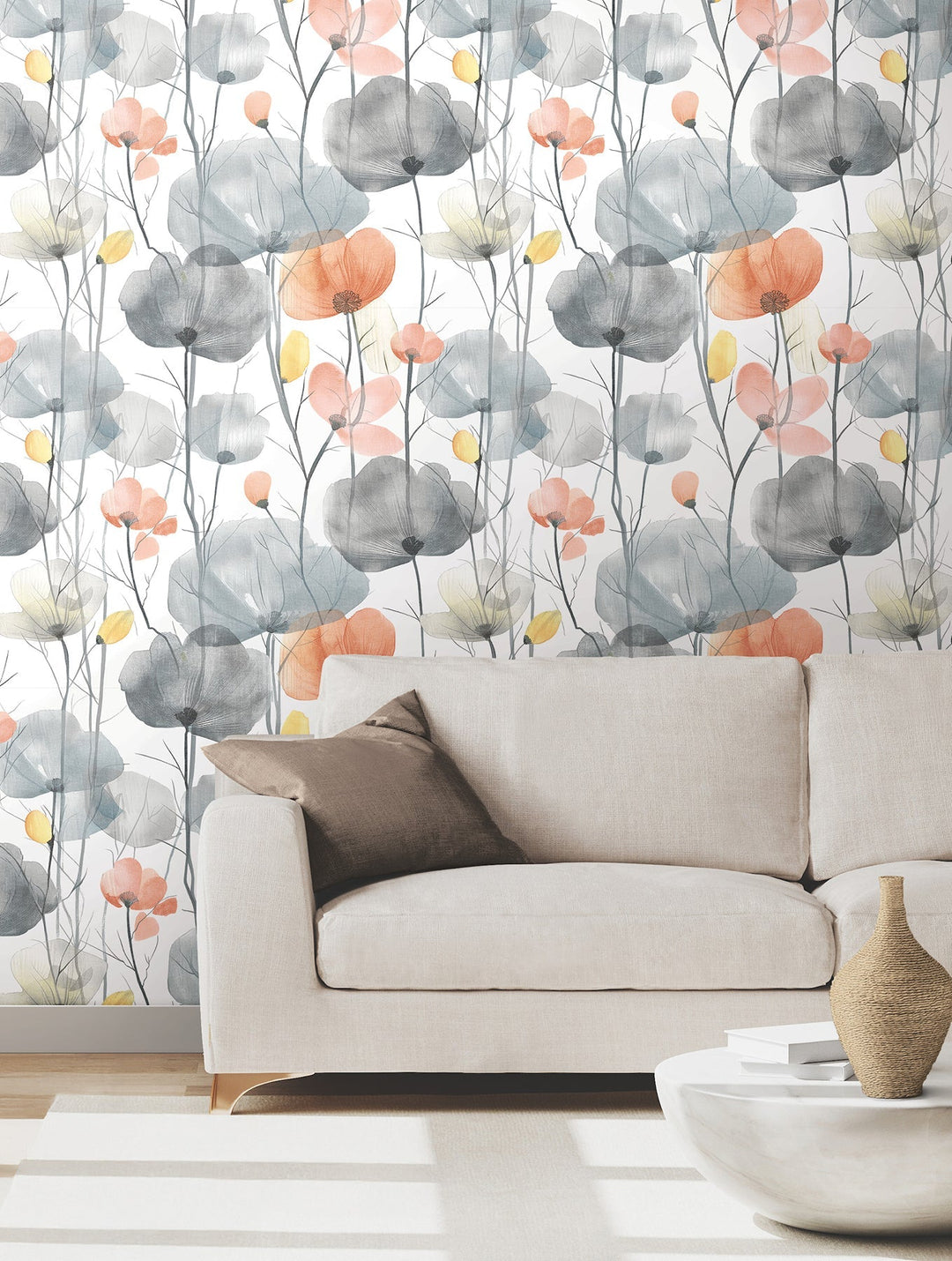 Cotswolds Poppies Coral Floral Wallpaper by Ronald Redding Designer