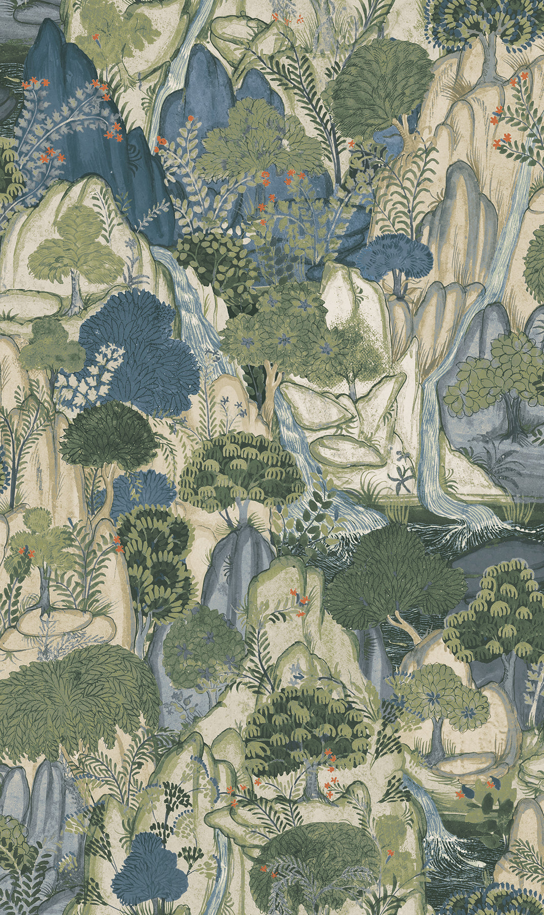 Falling Waters Sapphire Scenic Wallpaper by Ronald Redding Designer