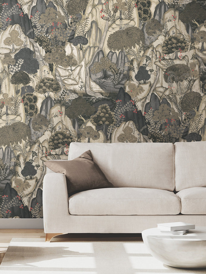 Falling Waters Neutral Scenic Wallpaper by Ronald Redding Designer