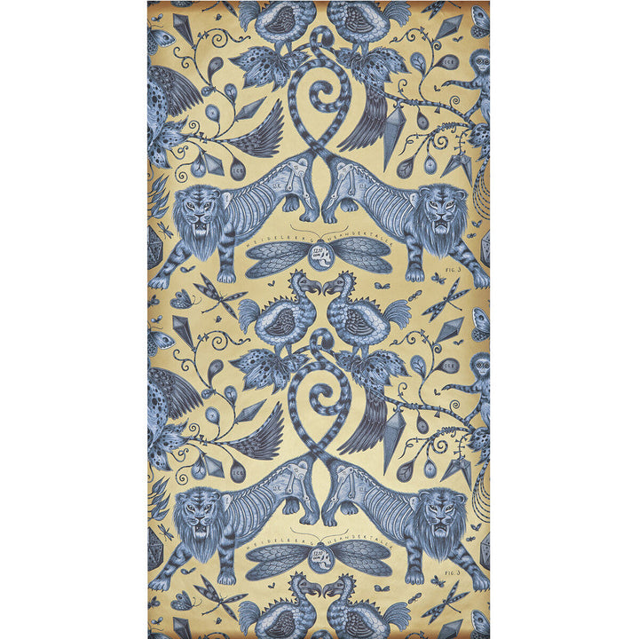 Extinct Blue by Clarke And Clarke Designer Wallcovering ANIMALIA BY EMMA J SHIPLEY FOR C&C - United Kingdom - Horizontal: 0 and Vertical: 18 20.5 - Swanky Fabrics -