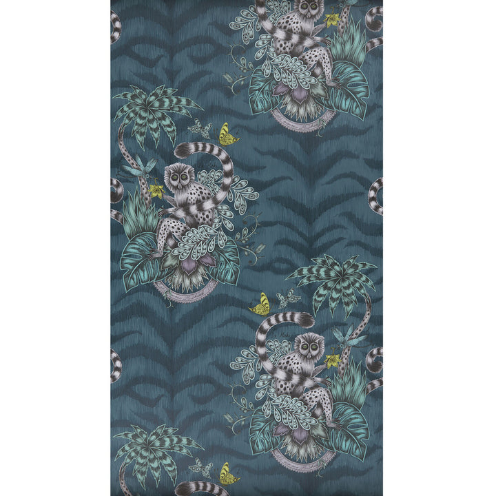 Lemur Navy by Clarke And Clarke Wallcovering ANIMALIA BY EMMA J SHIPLEY FOR C&C United Kingdom Horizontal: 0 and Vertical: 25.25 20.5 - Fabric Carolina -