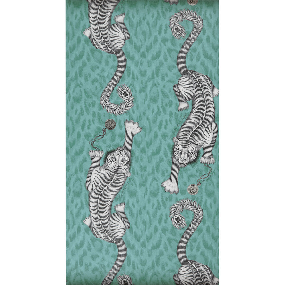 Tigris Teal by Clarke And Clarke Wallcovering Clarke And Clarke Wallcovering Tigris TealWallcovering ANIMALIA BY EMMA J SHIPLEY FOR C&C United Kingdom </p><p>Repeat: H: 0, V: 25.25 20.5 - Fabric Carolina -