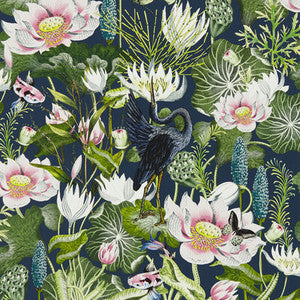 Waterlily Wp Midnight by Clarke And Clarke Wallcovering