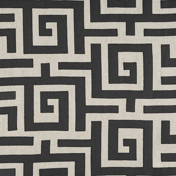 Tulum Applique Black on Natural W713221 by Thibaut Fabric Thibaut Fabric Tulum Applique Black on Natural W713221Fabric Mesa Fabric Book 61% Linen, 38% Wool, 1% Viscose INDIA </p><p>Repeat: V: - 52 - Fabric Carolina -
