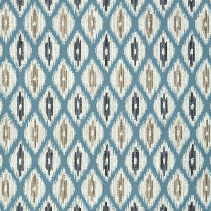 Rajah Aqua W73365 by Thibaut Fabric Thibaut Fabric Rajah Aqua W73365Fabric Nomad 51%Poly,29%Ray,17%Cot,3%Flx-AB U.S.A. </p><p>Repeat: V: 14.25 54 - Fabric Carolina -