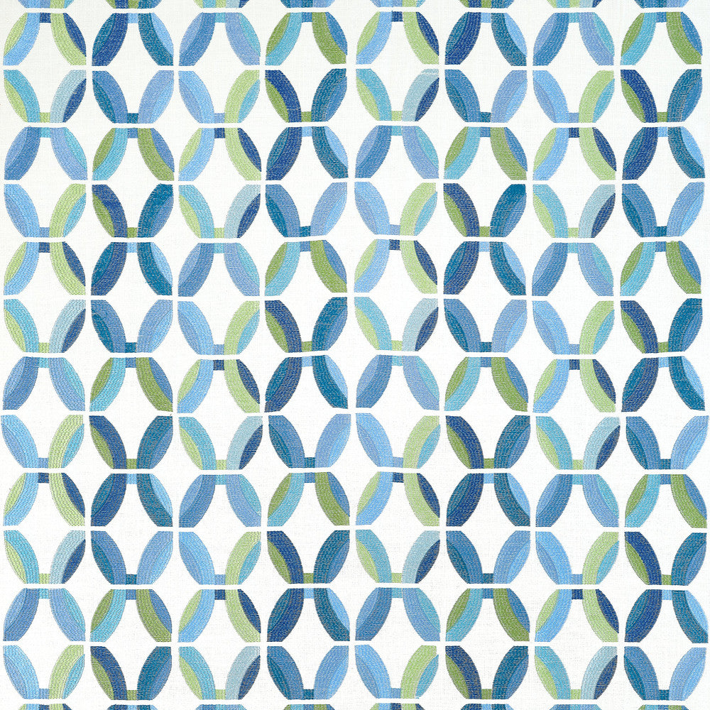 Thibaut Fabric Passageway Embroidery Blue and Green W745000 Fabric U.S.A </p><p>Repeat: H: 24  in  (60.96  cm), V: 15.25  (38.73  cm) 48  in  (121.92  cm) - My Fabric Connection -