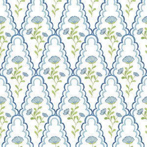 W7848 Scallop Floral 3 Denim by Aoc Wallcovering