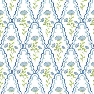 W7848 Scallop Floral 3 Denim by Aoc Wallcovering