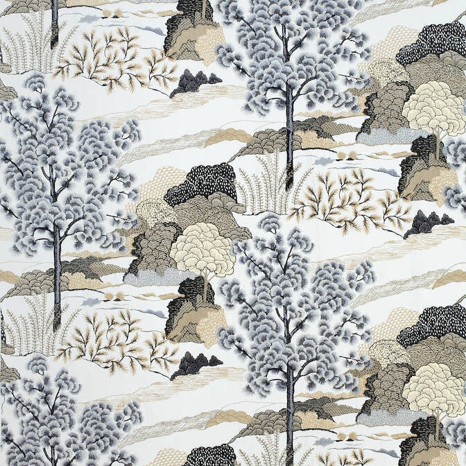 Daintree Embroidery Grey W785001 by Thibaut Fabric Thibaut Fabric Daintree Embroidery Grey W785001Fabric Greenwood Fabric Book 60%Li 40%Co EMB:78%Vis 22%Poly INDIA </p><p>Repeat: V: 29.75 50.5 - Fabric Carolina -
