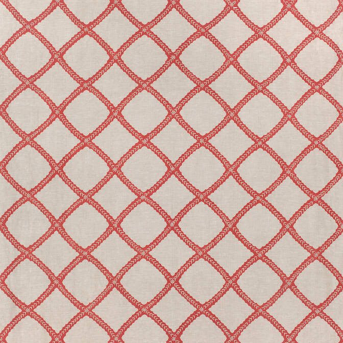 Majuli Embroidery Red on Flax W788704 by Thibaut Fabric Thibaut Fabric Majuli Embroidery Red on Flax W788704Fabric Trade Routes Fabric Book 100% Lin Ground, 100% Poly Emb INDIA </p><p>Repeat: V: 9 53.5 - Fabric Carolina -