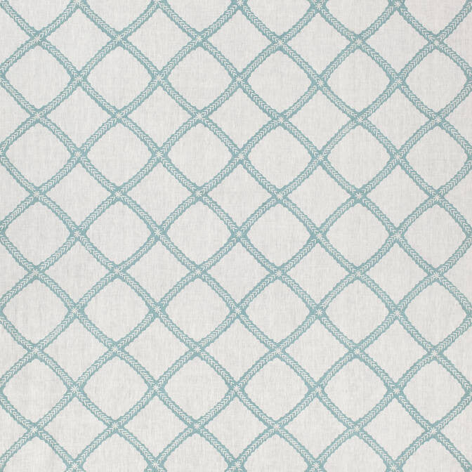 Majuli Embroidery Aqua on Ivory W788709 by Thibaut Fabric Thibaut Fabric Majuli Embroidery Aqua on Ivory W788709Fabric Trade Routes Fabric Book 100% Lin Ground, 100% Poly Emb INDIA </p><p>Repeat: V: 9 53.5 - Fabric Carolina -