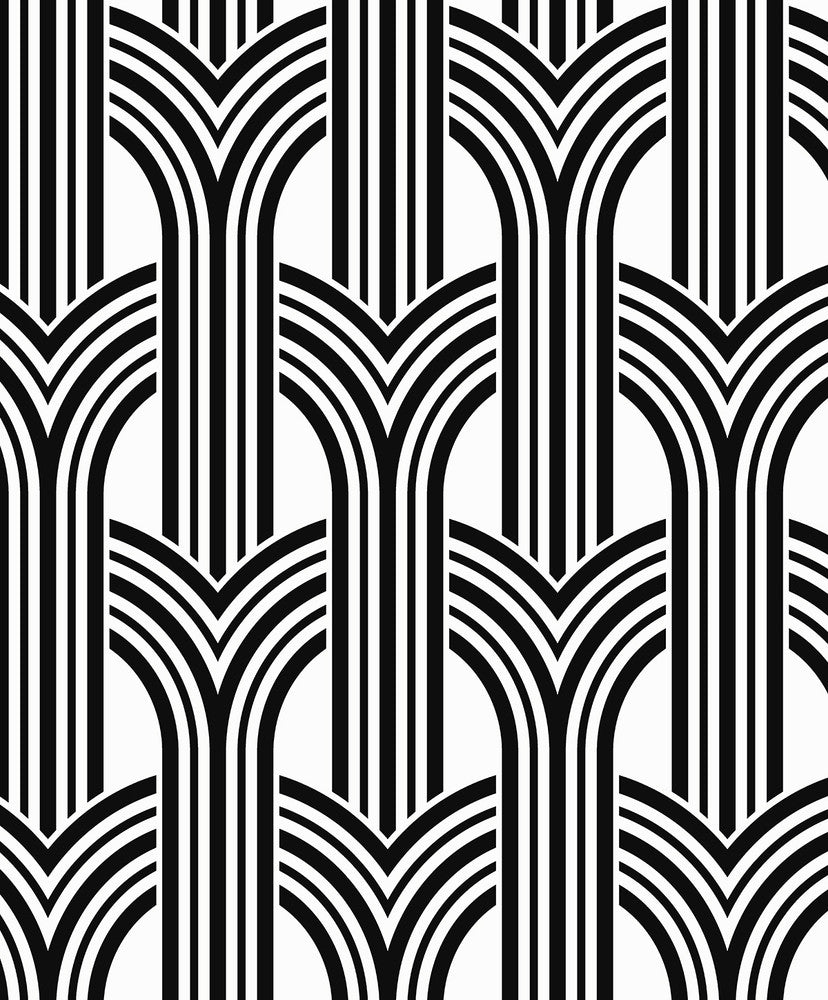 Hendrix Arches Off-White & Onyx by Seabrook Wallpaper Piano Netherlands 57.5 12.6" 20.9" - Fabric Carolina -