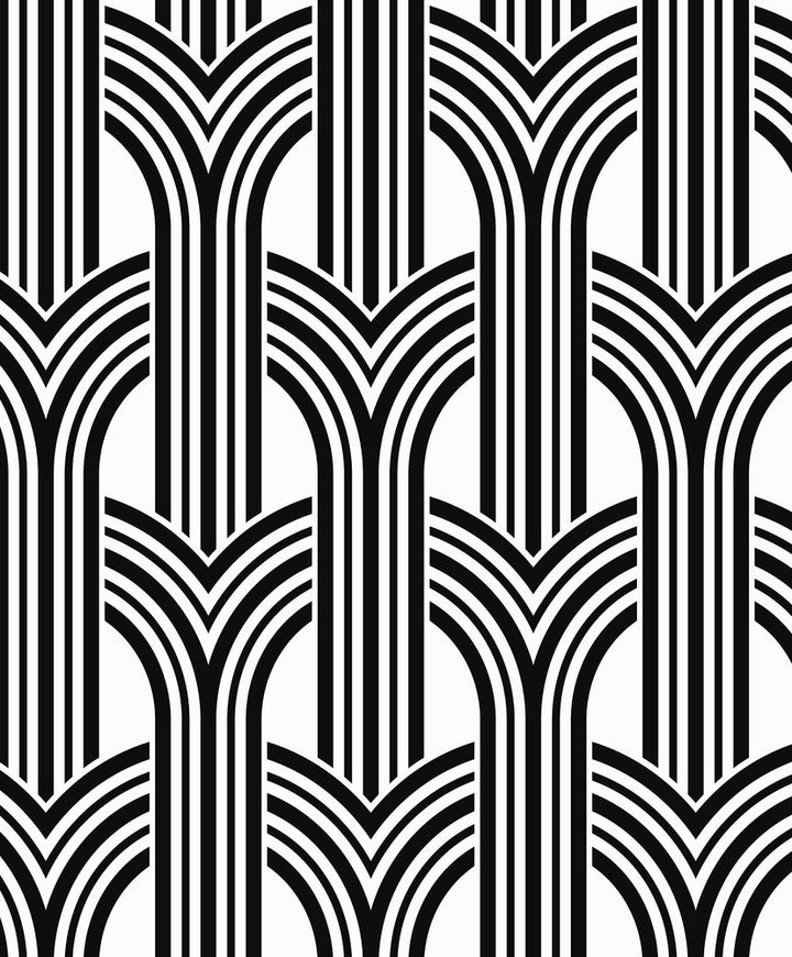 Hendrix Arches Off-White & Onyx by Seabrook Wallpaper Piano Netherlands 57.5 12.6" 20.9" - Fabric Carolina -