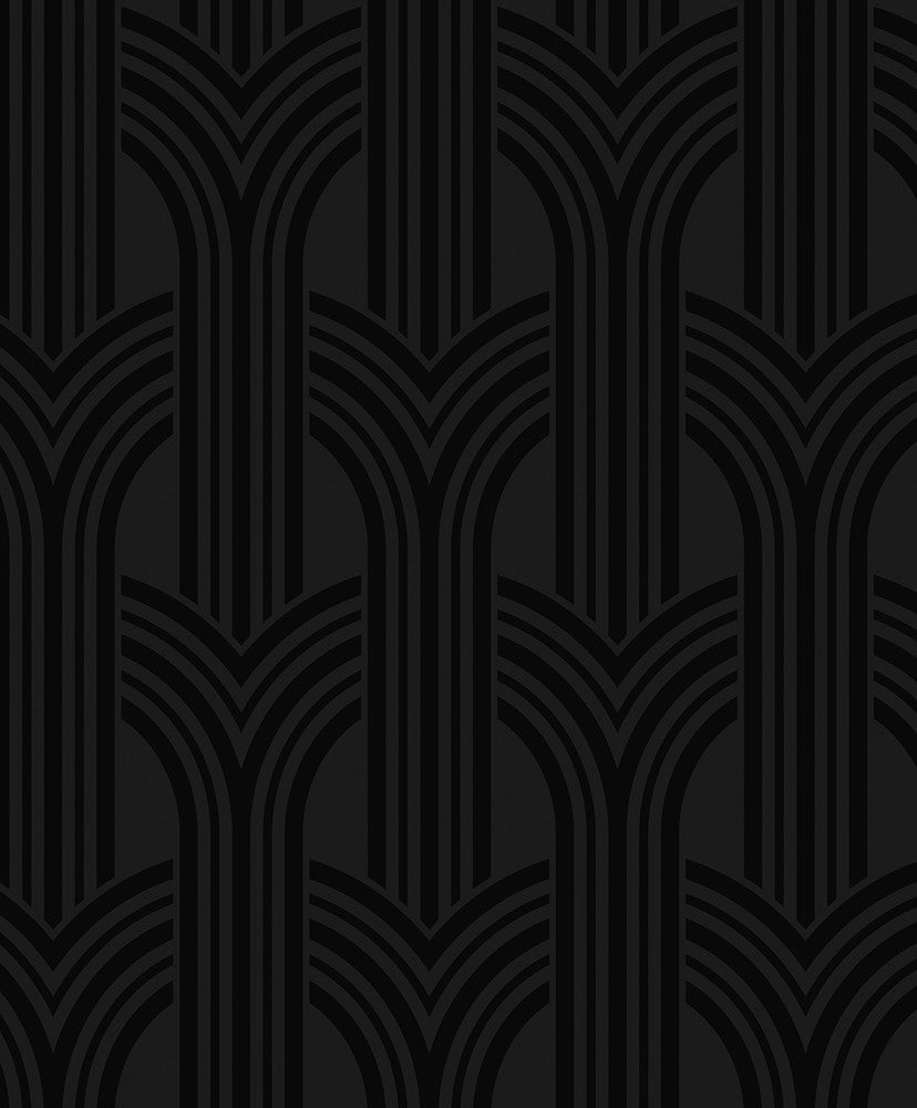 Hendrix Arches Carbon & Metallic Black by Seabrook Wallpaper Piano Netherlands 57.5 12.6" 20.9" - Fabric Carolina -