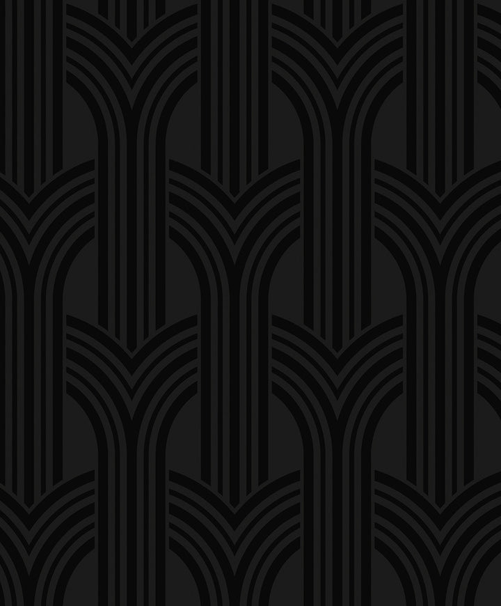 Hendrix Arches Carbon & Metallic Black by Seabrook Wallpaper Piano Netherlands 57.5 12.6" 20.9" - Fabric Carolina -