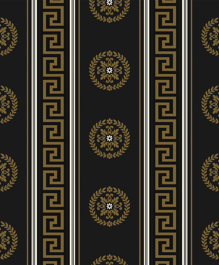 Classico Medallion Stripe Black & Metallic Gold by Seabrook Wallpaper Piano Netherlands 57.5 6.3" 20.9" - Fabric Carolina -