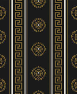 Classico Medallion Stripe Black & Metallic Gold by Seabrook Wallpaper