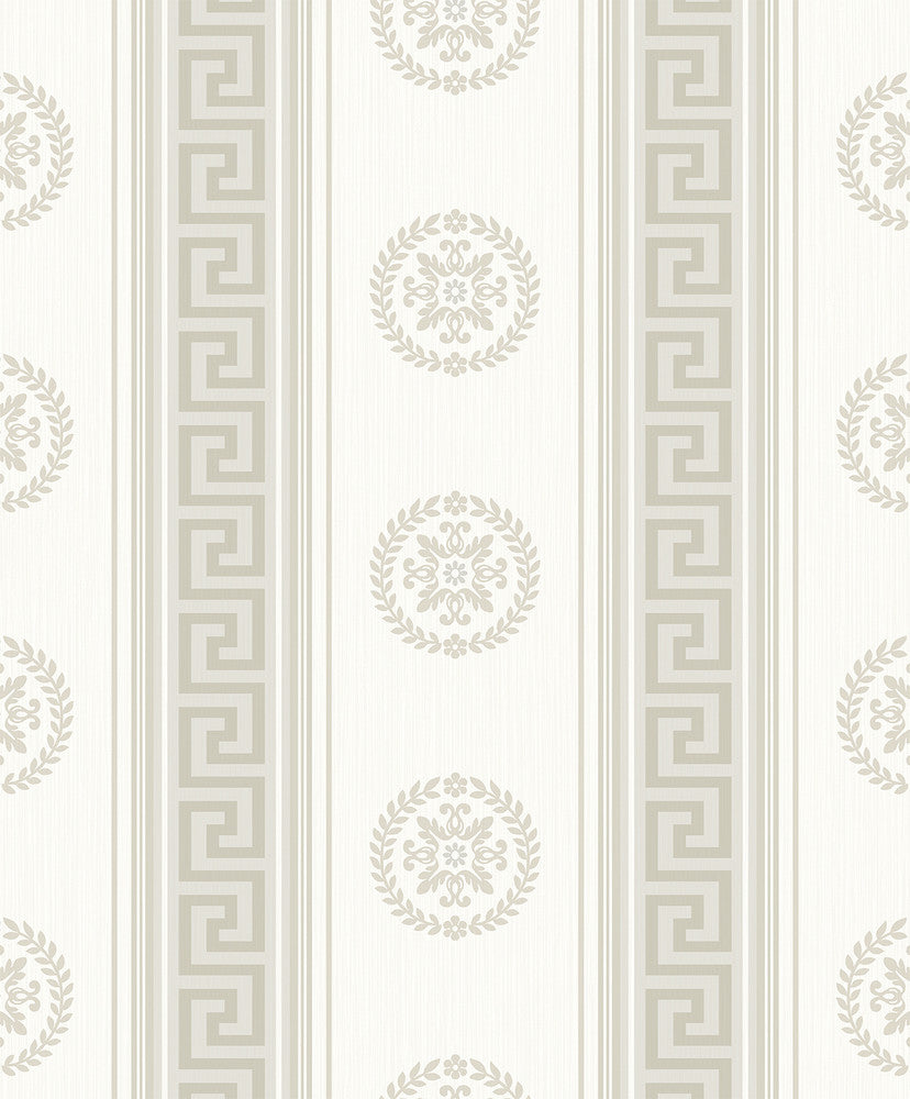 Classico Medallion Stripe Cream & Metallic Champagne by Seabrook Wallpaper Piano Netherlands 57.5 6.3" 20.9" - Fabric Carolina -