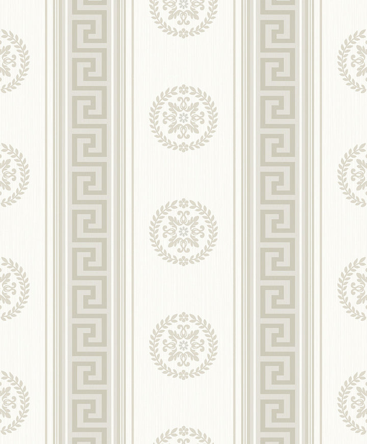 Classico Medallion Stripe Cream & Metallic Champagne by Seabrook Wallpaper Piano Netherlands 57.5 6.3" 20.9" - Fabric Carolina -