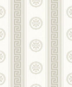 Classico Medallion Stripe Cream & Metallic Champagne by Seabrook Wallpaper