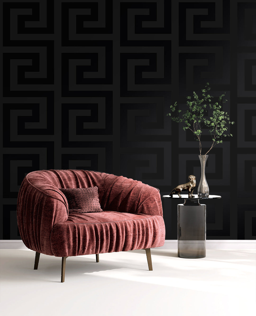 Forte Greek Key Metallic Carbon WH40300 by Seabrook Designs Designer Wallpaper
