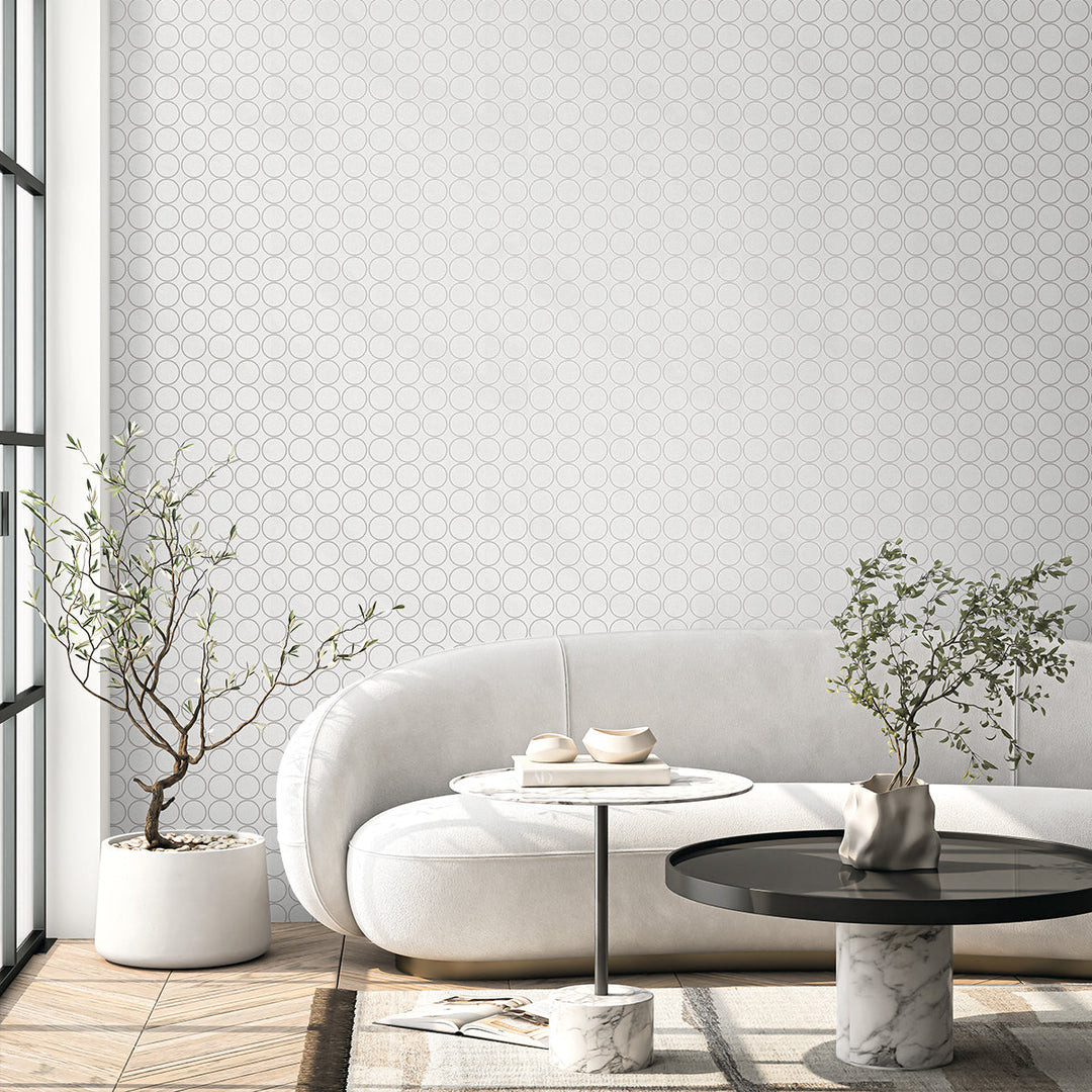Round Geometric Linen & Metallic Silver WH40505 by Seabrook Designs Designer Wallpaper